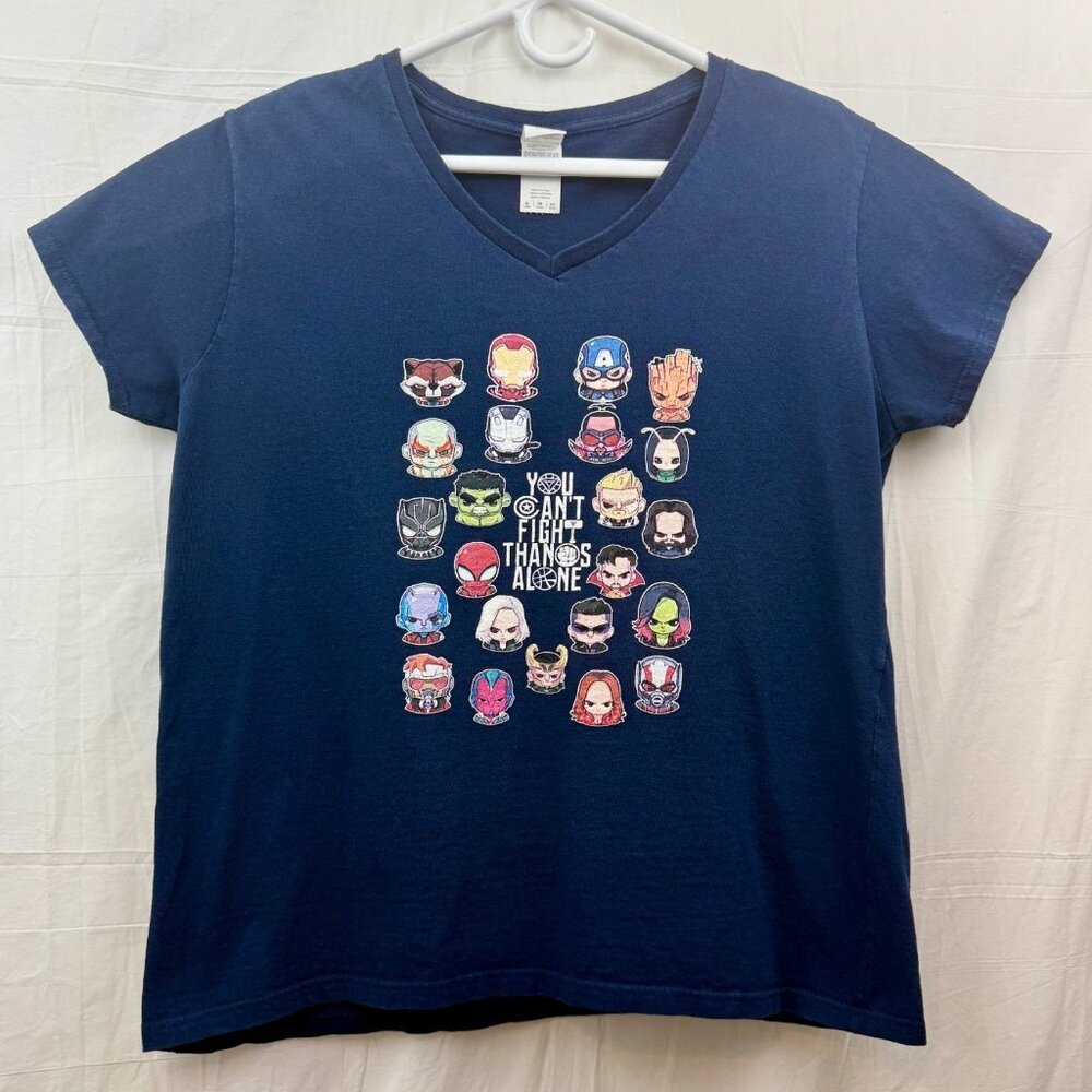 Marvel Avengers You Can't Fight Thanos Alone Tee Women XL Blue Gildan Heavy